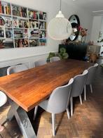 Robuuste houten eettafel met stalen poot, Huis en Inrichting, Ophalen, Gebruikt, Industrieel, robuust, 200 cm of meer