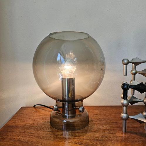 Vintage design Rookglazen Tafellamp jaren 70 Retro Lamp, Huis en Inrichting, Lampen | Tafellampen, Zo goed als nieuw, Minder dan 50 cm