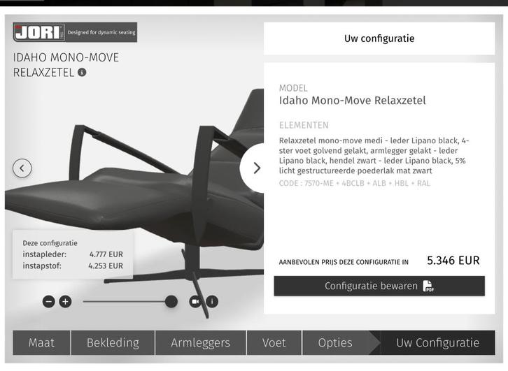 Jori Idaho relax stoel in nieuwstaat, Huis en Inrichting, Fauteuils, Zo goed als nieuw, Leer, Metaal, 50 tot 75 cm, Ophalen