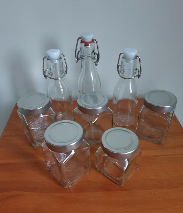 Glazen Potjes en Flesjes Voorraadpotjes Kruidenpotjes Jampot, Huis en Inrichting, Keuken | Potten en Pannen, Nieuw, Glas, Ophalen of Verzenden
