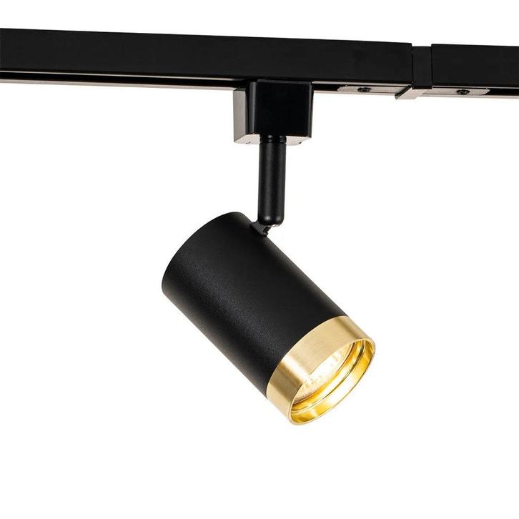 Rail verlichting + spots - zwart & goud lampen plafondlampen, Huis en Inrichting, Lampen | Spots, Zo goed als nieuw, Metaal of Aluminium