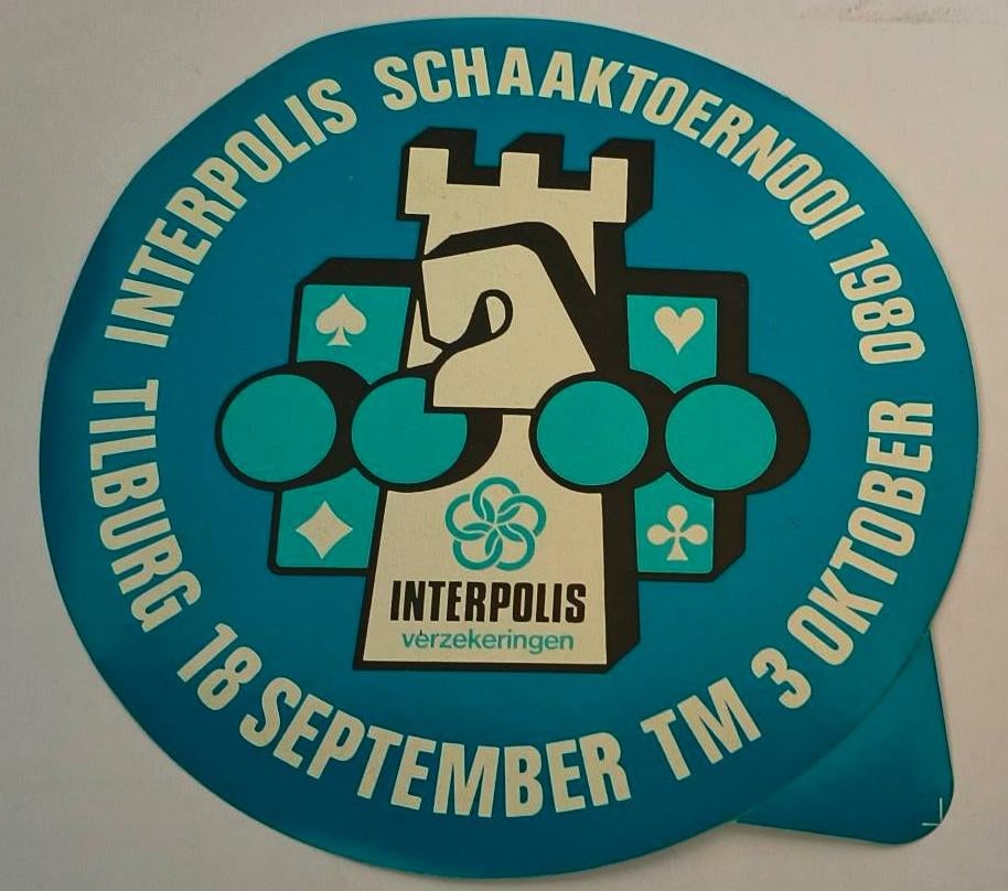 Sticker Interpolis schaaktoernooi 1980 Tilburg, Ophalen of Verzenden, Nieuw, Bedrijf of Vereniging