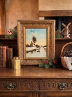 Antiek schilderij Nederlandse winter, Ophalen of Verzenden