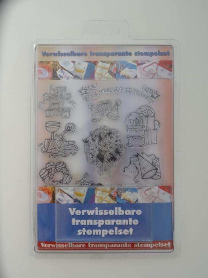 Verwisselbare, transparante stempelset verjaardag/feest, nw, Hobby en Vrije tijd, Stempelen, Nieuw, Ophalen of Verzenden