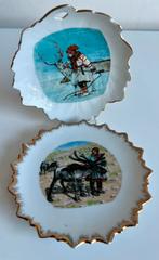 2 Finse Wandbordjes Lapland Sami Eland Vergulde Rand 60’s, Antiek en Kunst, Ophalen of Verzenden