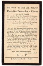 Hendrikus Leonardus van Haaren * 1828-1895 Veghel, Verzamelen, Bidprentjes en Rouwkaarten, Ophalen of Verzenden