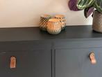 Drie glazen waxinelichthouders groen/blauw/bruin accent., Ophalen of Verzenden, Zo goed als nieuw