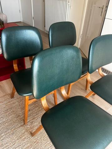 4 retro vintage eetkamer stoelen groen leer beschikbaar voor biedingen