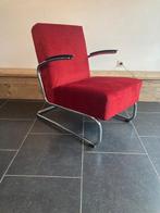 Gispen 405 fauteuil, chroom, nieuwe donkerrode ribstof, Huis en Inrichting, Design, 75 tot 100 cm, Zo goed als nieuw, Metaal