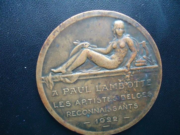 Paul Lambotte Les Artistes Belges1922 Art Deco penning brons, Postzegels en Munten, Penningen en Medailles, Brons, Buitenland