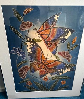 Prachtig Batik Schilderij old school vlinders beschikbaar voor biedingen