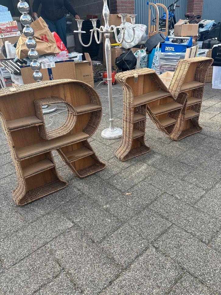 Vintage Rotan Letterplanken - R & M Riviera Maison, Huis en Inrichting, Kasten | Boekenkasten, Gebruikt, 50 tot 100 cm, Minder dan 100 cm