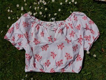 Crop Top / Kort Linnen Pofbloesje m bloemetjes. M / L Ibiza beschikbaar voor biedingen