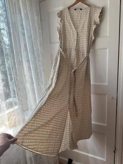 Zomerse beige zand vichy geruite maxi lange jurk Zara L 40, Kleding | Dames, Jurken, Zo goed als nieuw, Maat 38/40 (M), Beige