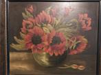 Olieverf bloemstilleven – Rode klaprozen in vaas – 5158 cm, Antiek en Kunst, Ophalen of Verzenden