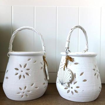 Riviera Maison wit stenen bloemen windlichten met schelpjes beschikbaar voor biedingen