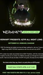 Verknipt️: Azyr All Night Long! INSTANT DELIVERY, Tickets en Kaartjes, Eén persoon