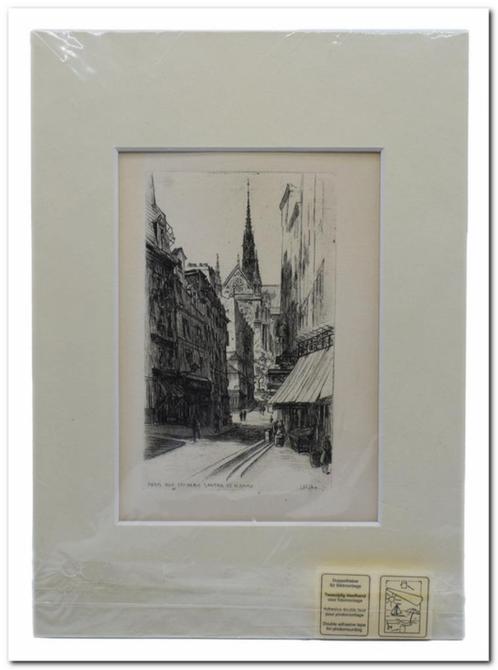 Tekening Paris: Rue Frédéric Sauton / Notre Dame, Antiek en Kunst, Kunst | Tekeningen en Foto's, Ophalen of Verzenden