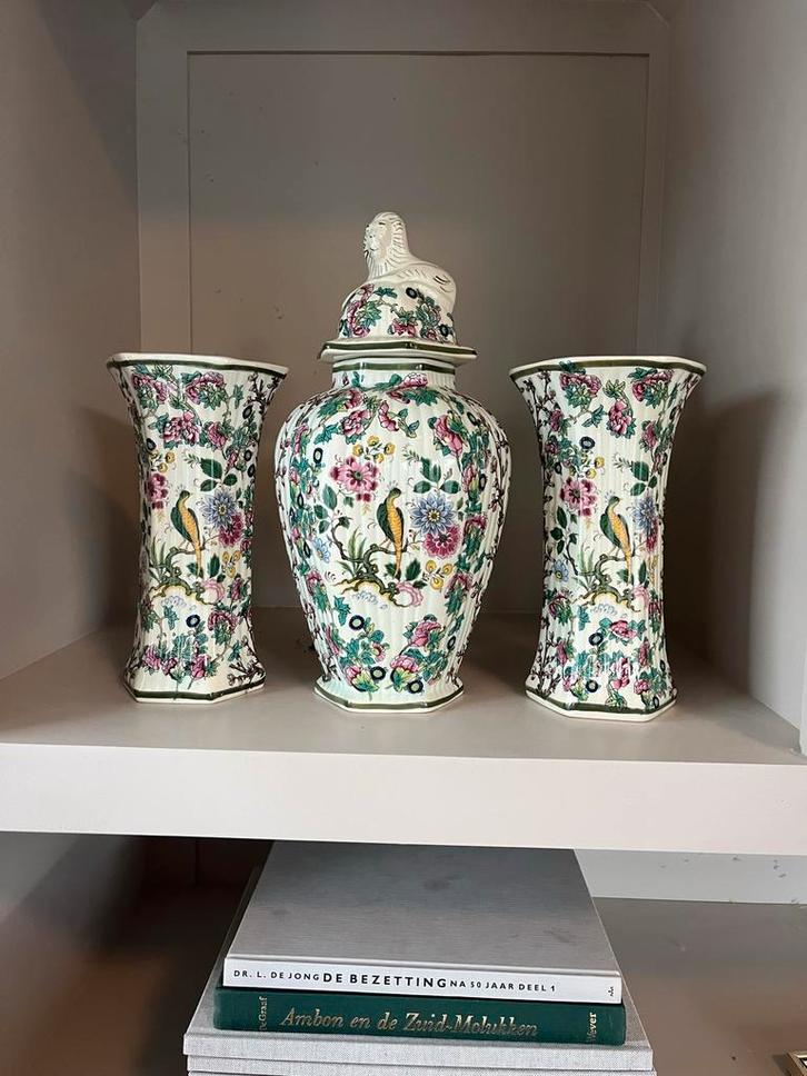 Antiek Vaas Set met Bloemmotief, Antiek en Kunst, Antiek | Keramiek en Aardewerk, Ophalen of Verzenden