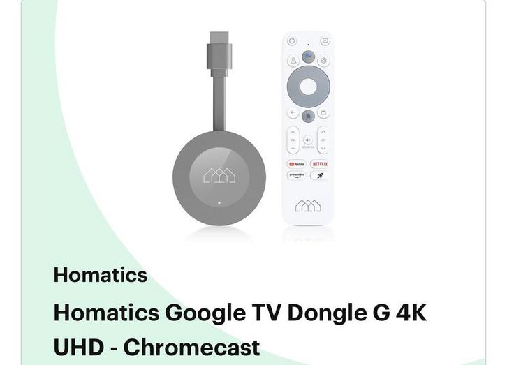 Homatics Google TV Dongle G 4K UHD Chromecast, Audio, Tv en Foto, Mediaspelers, Zo goed als nieuw, Zonder harde schijf, HDMI, Ophalen of Verzenden