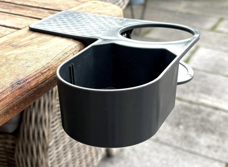 Bekerhouder of bekerklem voor tafelbald/stoelleuning, Caravans en Kamperen, Kampeeraccessoires, Zo goed als nieuw, Ophalen