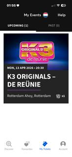 1 K3 Originals Reünie Ahoy ticket, Tickets en Kaartjes, Eén persoon, April