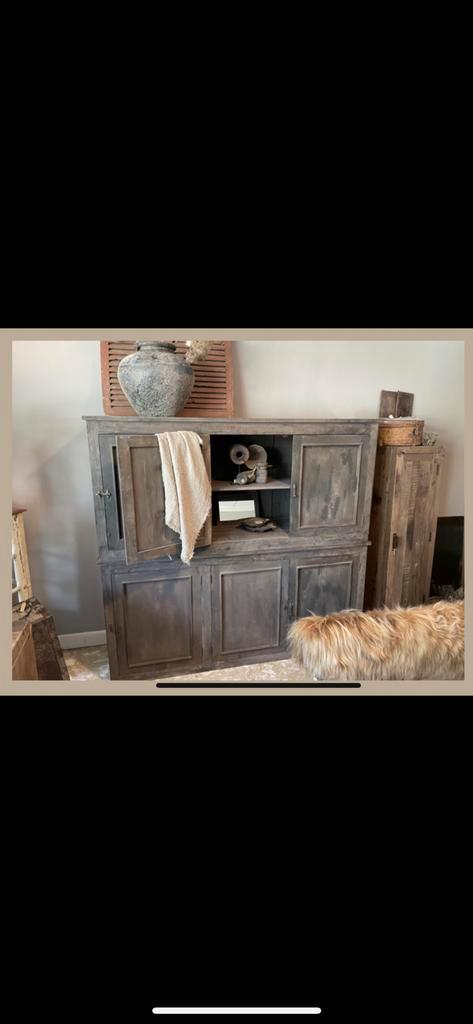 Grote grijze vergrijsd houten kast landelijk stoer hout, Huis en Inrichting, Kasten | Overige, Ophalen of Verzenden
