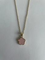 roze klaver klavertje bloem goud lengte ketting chocker, Sieraden, Tassen en Uiterlijk, Kettingen, Nieuw, Overige materialen, Ophalen of Verzenden