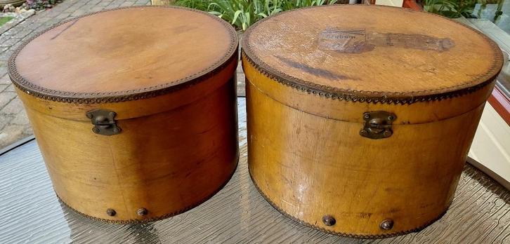 Set van 2 berkenhouten vintage hoedendozen, Huis en Inrichting, Woonaccessoires | Overige, Gebruikt, Ophalen