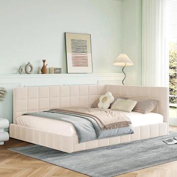 Gestoffeerd velvet bed 140x200 beige beschikbaar voor biedingen