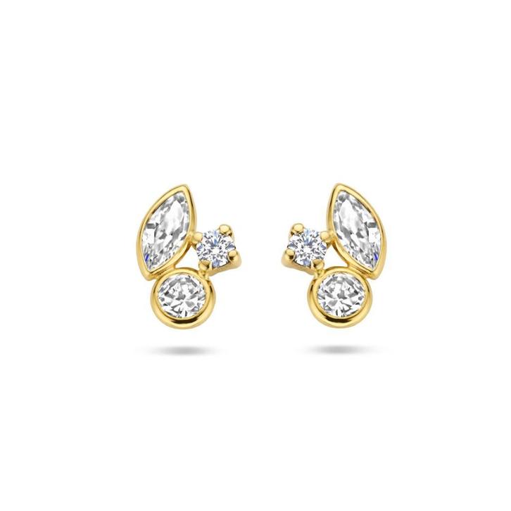 Gouden oorstekers met zirkonia - 14 karaat goud, Sieraden, Tassen en Uiterlijk, Oorbellen, Nieuw, Knopjes of Stekers, Goud, Goud