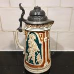 Prachtige duitse gemerkte bierpul met tinnen deksel, Ophalen of Verzenden