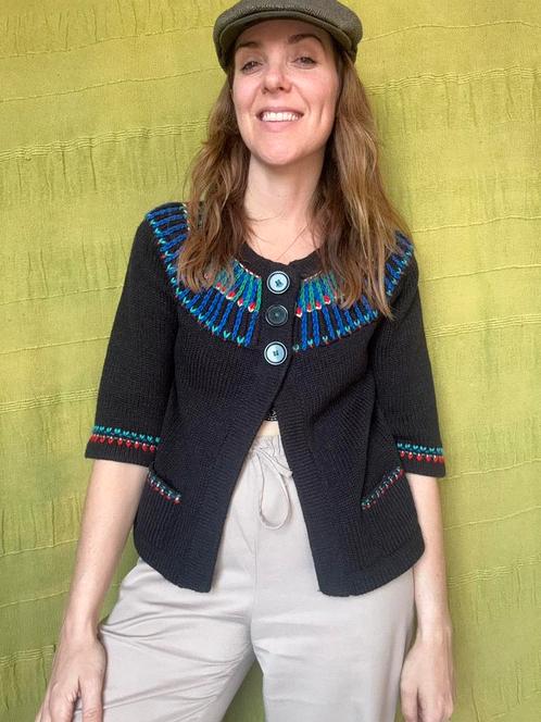 Vintage gebreid vestje / vest - L/40/large, Kleding | Dames, Truien en Vesten, Gedragen, Maat 38/40 (M), Zwart, Ophalen of Verzenden