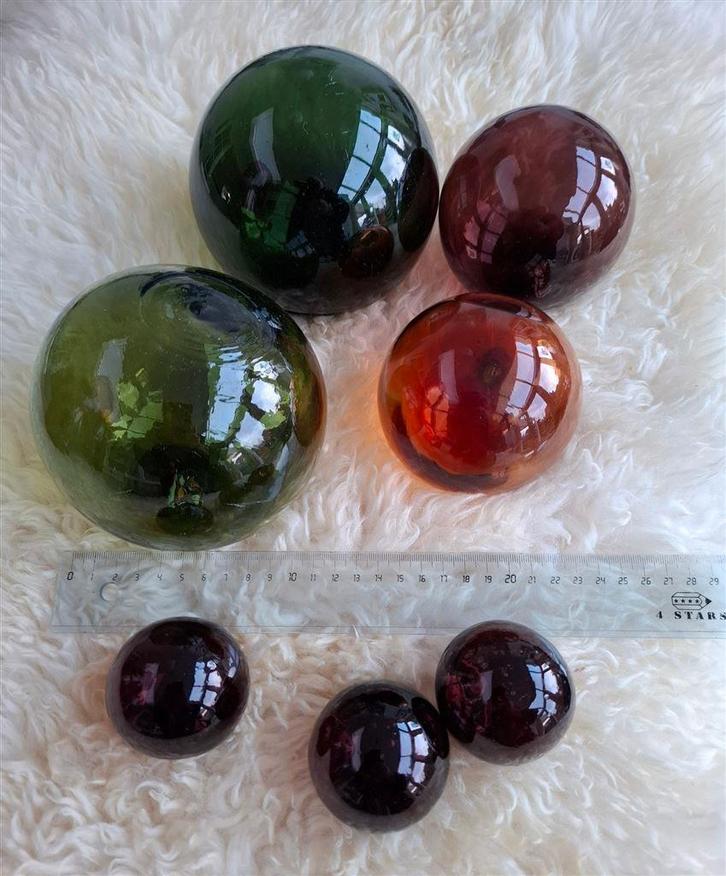 Set zware glazen drijfballen visnetballen, drijvers, nr 6, Antiek en Kunst, Curiosa en Brocante, Ophalen of Verzenden