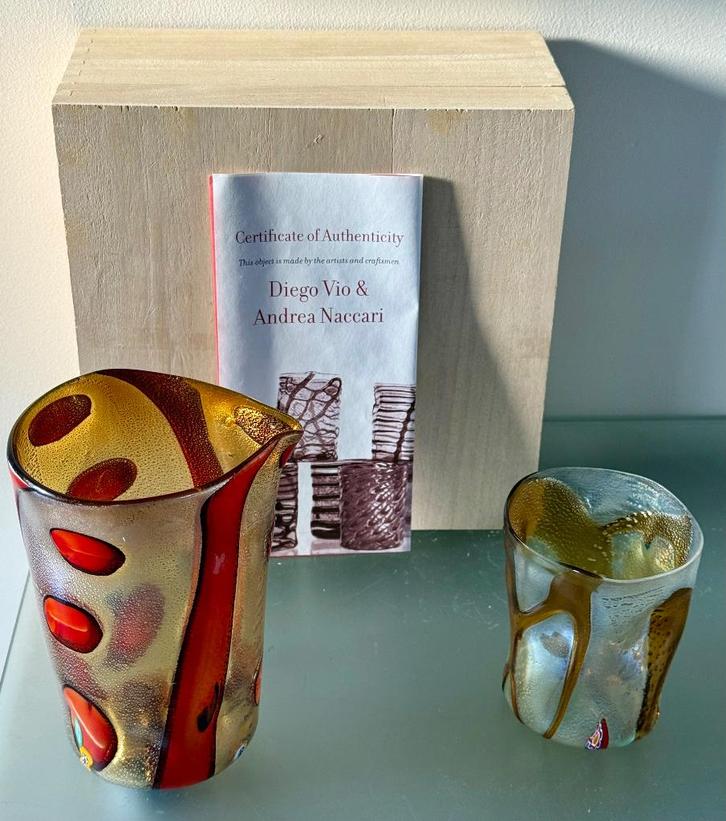 Murano Nachtset Rood & Goud (21) met Certificaat Diego Vio , Antiek en Kunst, Antiek | Glas en Kristal, Ophalen