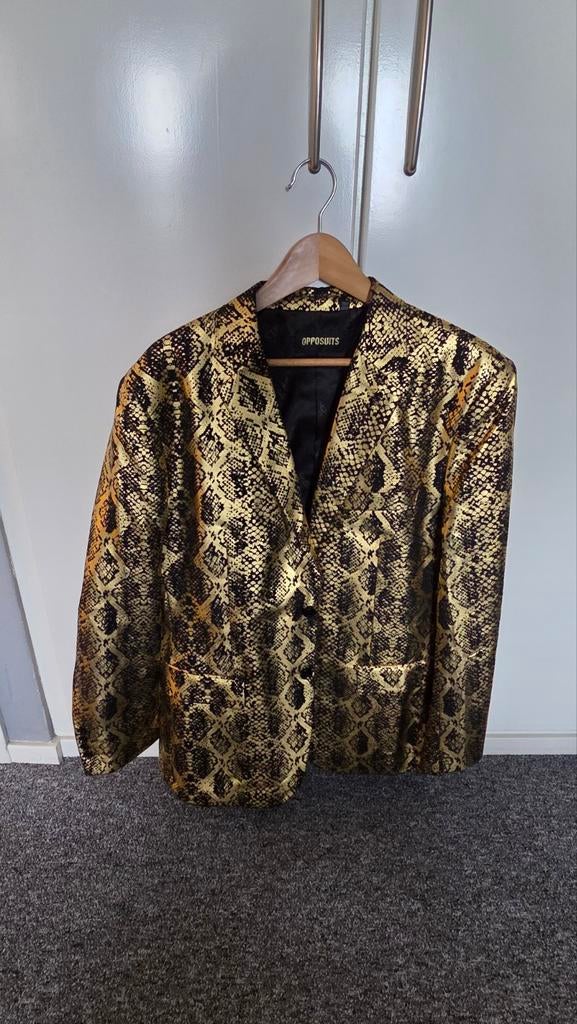 OppoSuits Gouden Slangenprint Pak - Maat 54, Kleding | Heren, Maat 52/54 (L), Carnaval, Ophalen of Verzenden, Zo goed als nieuw