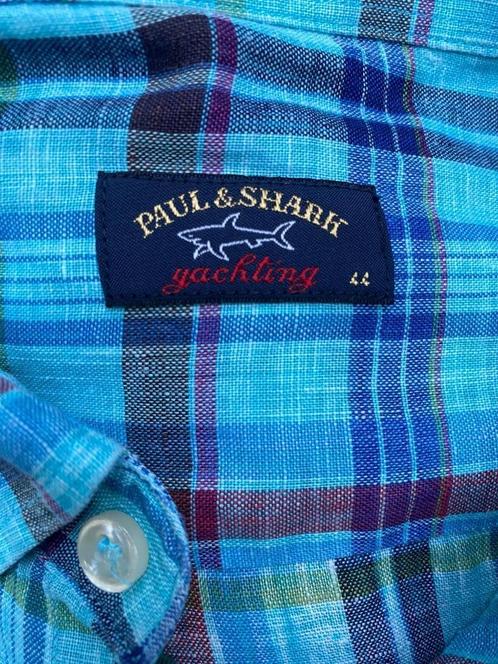 Paul Shark linnen overhemd  maat 44, Kleding | Heren, Overhemden, Zo goed als nieuw, Halswijdte 43/44 (XL), Blauw, Ophalen