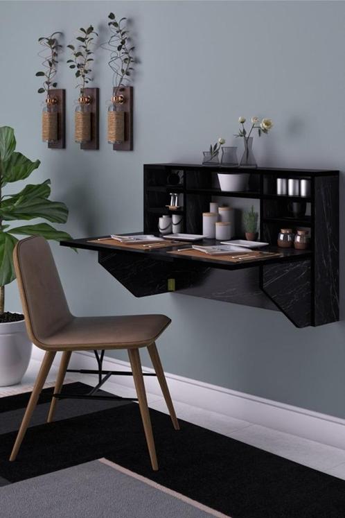 wandtafel - Klaptafel - 90x50 cm - Zwart en Marmer 71A, Huis en Inrichting, Tafels | Sidetables, Nieuw, 25 tot 50 cm, 50 tot 100 cm