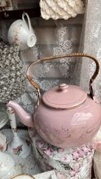 Roze emaille chocolade ketel met goud., Antiek en Kunst, Antiek | Emaille, Ophalen of Verzenden