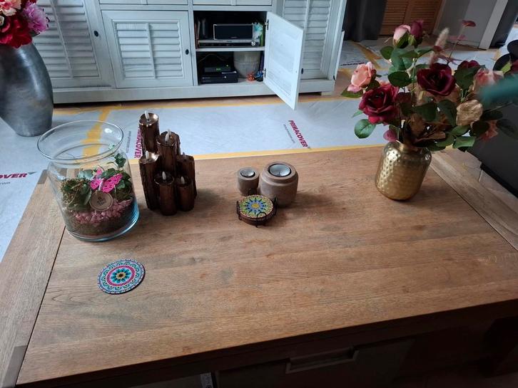 Massief Eiken Salontafel met 2 Lades - 140x70x42 cm, Huis en Inrichting, Tafels | Salontafels, Gebruikt, Minder dan 50 cm, 50 tot 100 cm