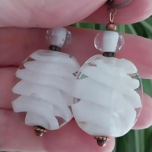Lampwork swirl glaskralen oorbellen #3525, Sieraden, Tassen en Uiterlijk, Oorbellen, Nieuw, Hangers, Glas, Wit, Verzenden