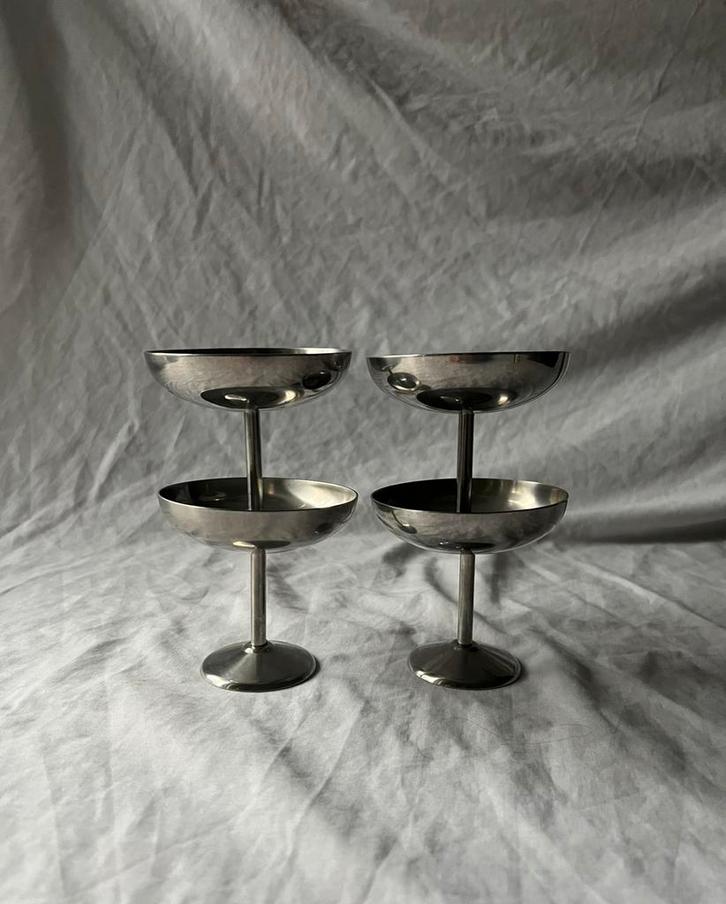 Vintage Franse RVS ijscoupes Guy Degrenne | retro | bistro, Huis en Inrichting, Keuken | Servies, Overige typen, Overige stijlen