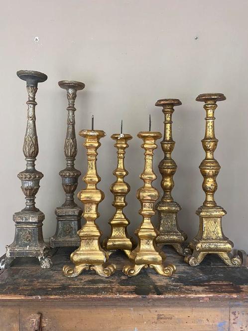 Antiek Italiaanse verguld hout kandelaars, Antiek en Kunst, Antiek | Woonaccessoires, Ophalen of Verzenden