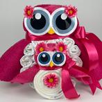 Luiertaart uil Luieruil meisje fuchsia roze, Ophalen of Verzenden, Nieuw, Kraamcadeau