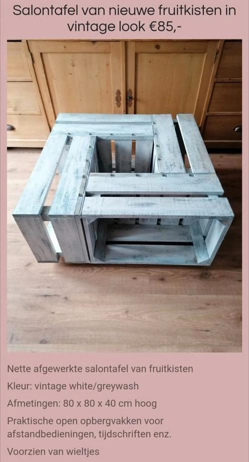 Salontafel van nieuwe fruitkisten in vintage look, Huis en Inrichting, Tafels | Salontafels, Nieuw, Minder dan 50 cm, 50 tot 100 cm