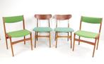 Deense stoelen | dining chairs Danish green wool teak wood, Huis en Inrichting, Stoelen, Blauw, Ophalen of Verzenden