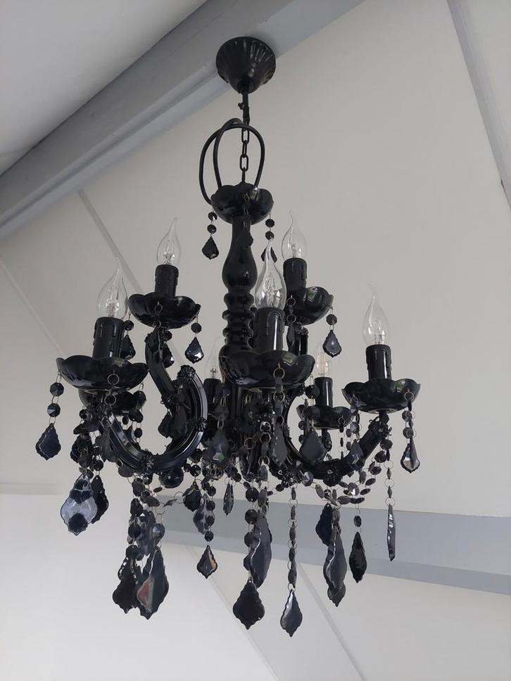 2 Zwarte kroonluchters, Huis en Inrichting, Lampen | Kroonluchters, Gebruikt, Kunststof, Ophalen