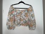 MONKI dames bloemen pof mouwen top croped blouse mt 38, Maat 38/40 (M), Blauw, Ophalen of Verzenden, Zo goed als nieuw