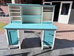 Bureau met opzetstuk - Turquoise/Wit, Huis en Inrichting, Bureaus, Ophalen, Zo goed als nieuw, Bureau