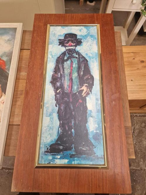 Trieste clown op mooie houten lijst door Berdot, Huis en Inrichting, Woonaccessoires | Schilderijen, Tekeningen en Foto's, Zo goed als nieuw